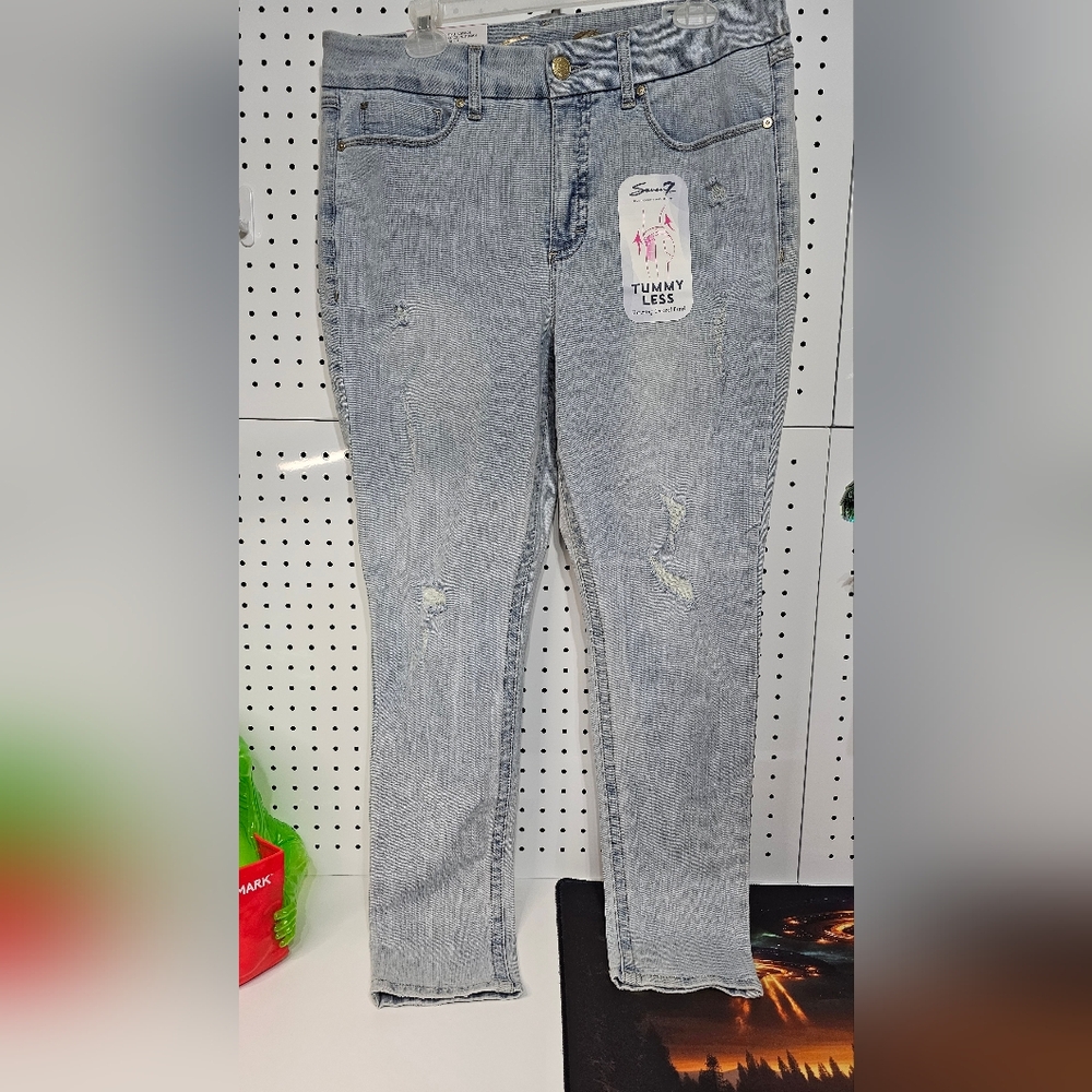 Seven7 Jeans High Rise Tummyless Size 14 Ripped Skinny Jeans Amsterdam Wash